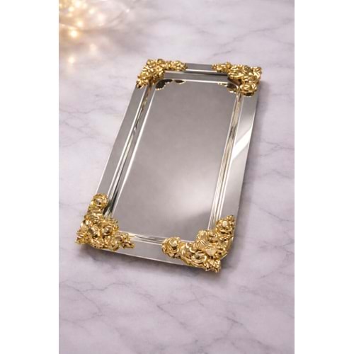 CNM PRES TEPSİ MOLİSİ BATON PASLANMAZ TEPSİ 4 KÖŞELİ 33x17 CM GÜMÜŞ-GOLD