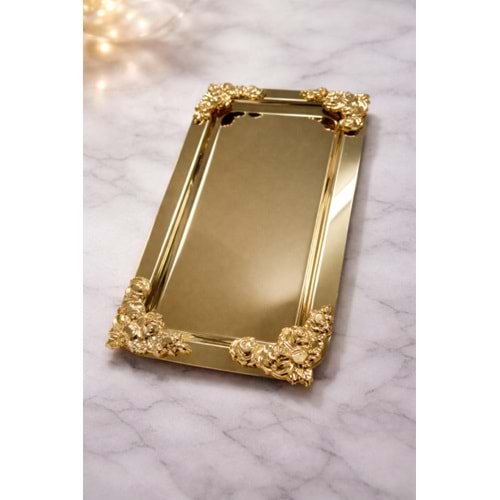 CNM PRES TEPSİ MOLİSİ BATON PASLANMAZ TEPSİ 4 KÖŞELİ 33x17 CM GOLD-GOLD